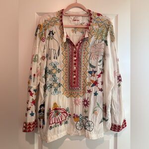 Johnny Was Biya Storybook Embroidered Blouse